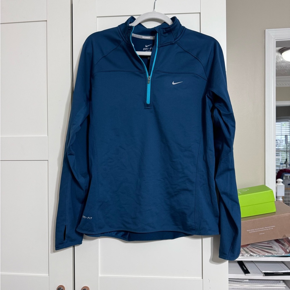 Nike Women’s Running dri-fit teal quarter zip jacket, Large